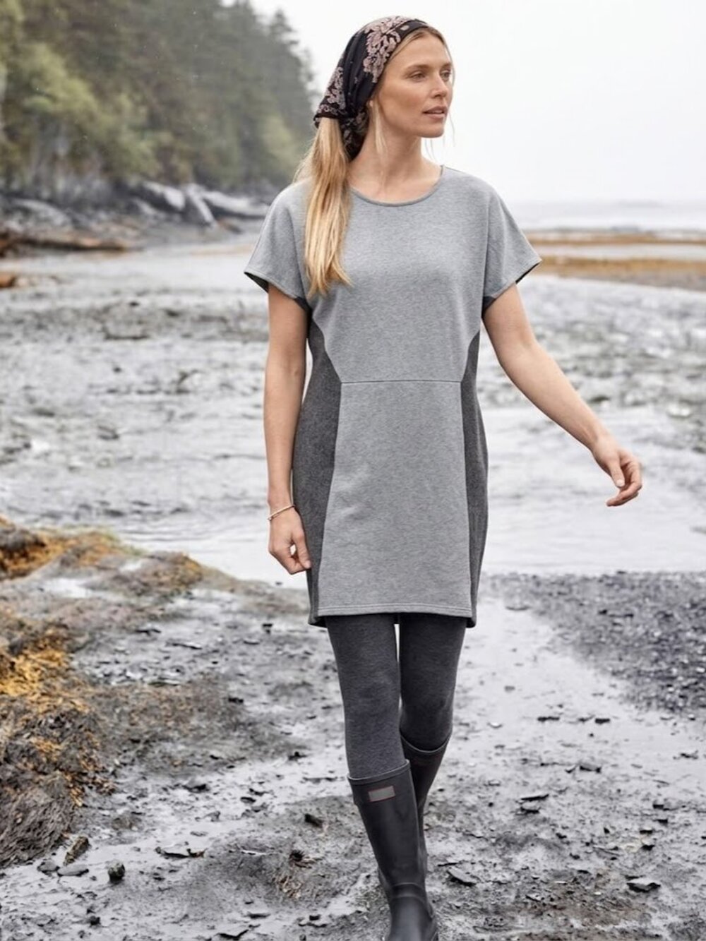 Garnet Hill Merino Wool Women’s Short Sleeve Kangaroo Pocket Grey Dress sz M